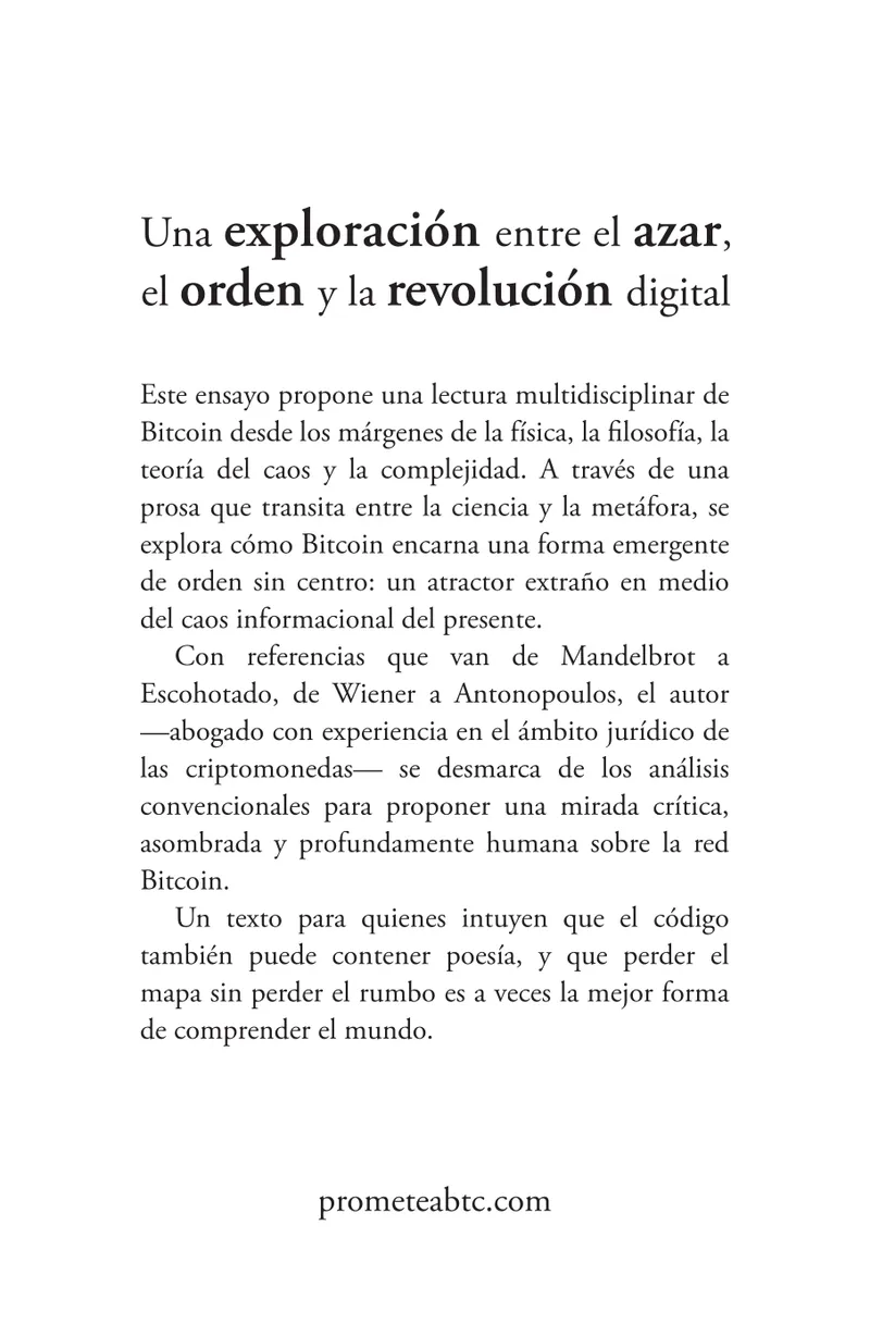 Bitcoin: un orden oculto en el caos — contraportada